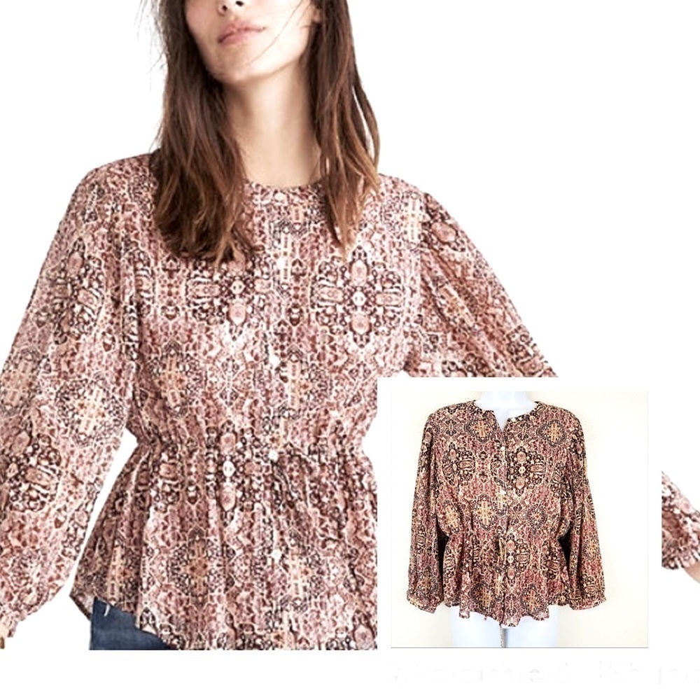 Madewell Drawstring Blouse in Kaleidoscope Print